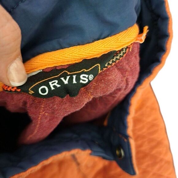 Orvis Quilted Pullover Sweatshirt 1/4 Button Mens Size XL Orange - Picture 5 of 8